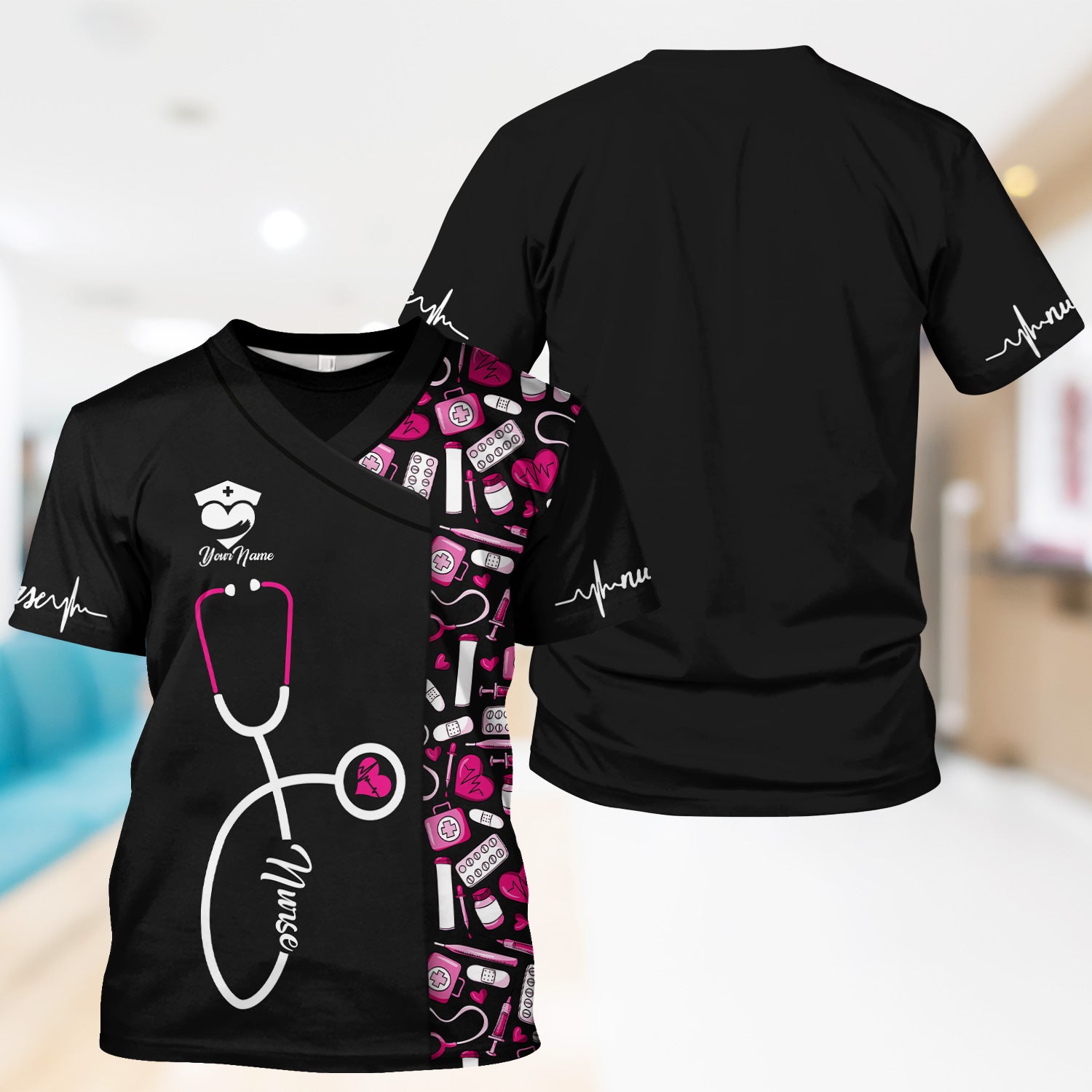 Personalized Nurse Shirt - Stethoscope & Medical Design with Heart - Custom Gift for RN CNA LPN Healthcare Workers