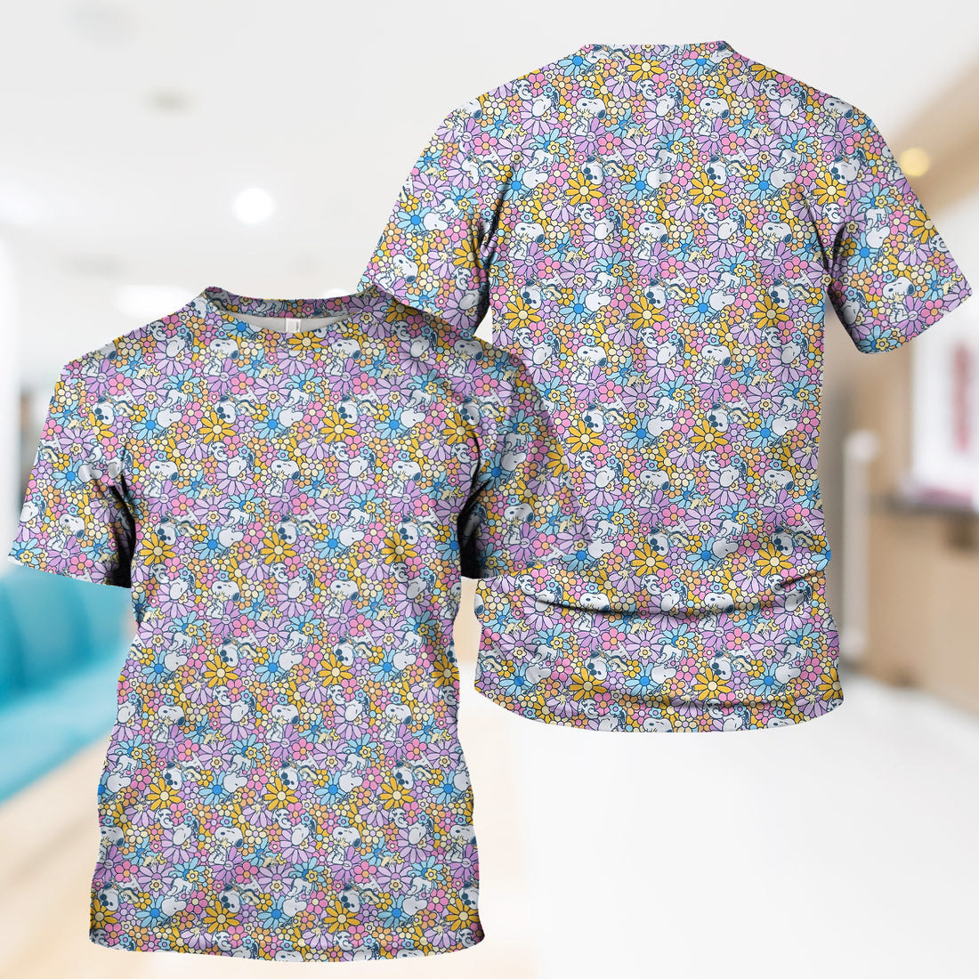Funny Beagle Dog Nurse Shirt - Floral & Cartoon Dog Graphic Design - Gift for Women RN LPN CNA
