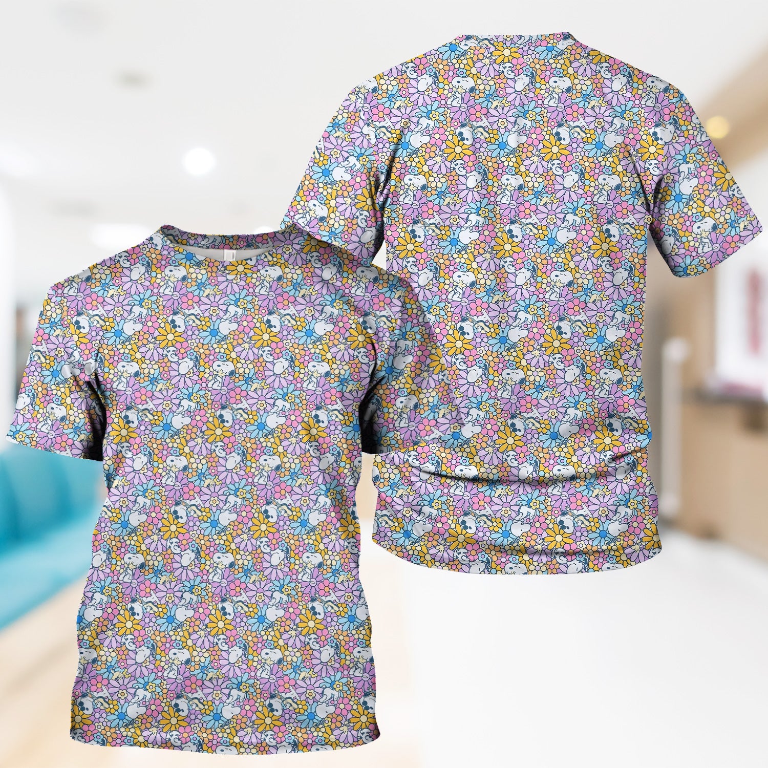 Funny Beagle Dog Nurse Shirt - Floral & Cartoon Dog Graphic Design - Gift for Women RN LPN CNA
