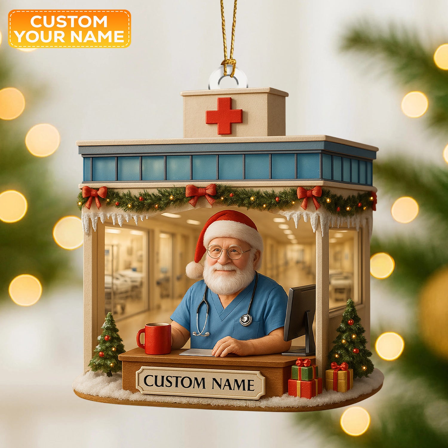 Personalized Doctor Office Ornament, Custom Name Medical Christmas Decor, Nurse & Healthcare Worker Holiday Gift for Clinic Staff