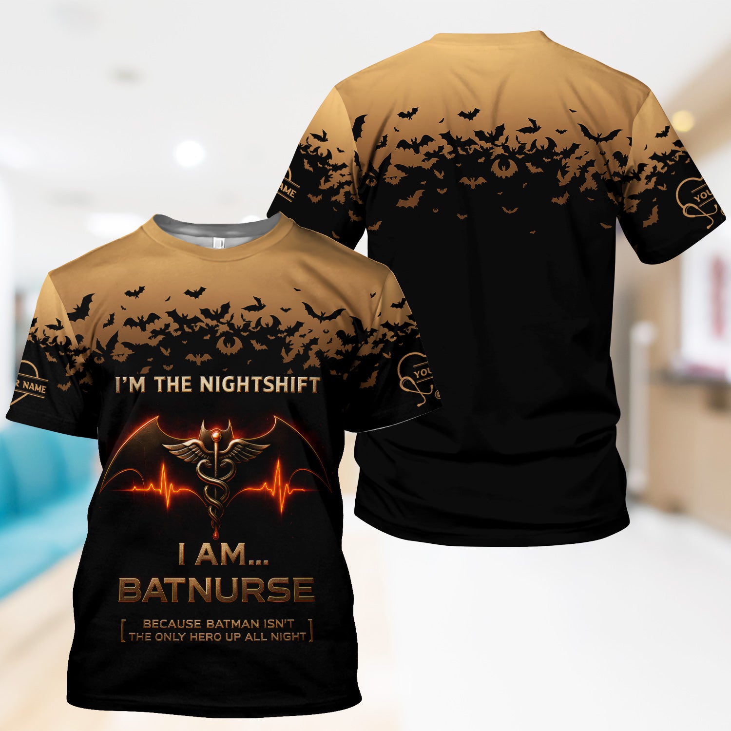 Personalized I Am Batnurse T-Shirt for Nurses - Superhero Night Shift RN LPN CNA - Funny Gift  for Healthcare Workers