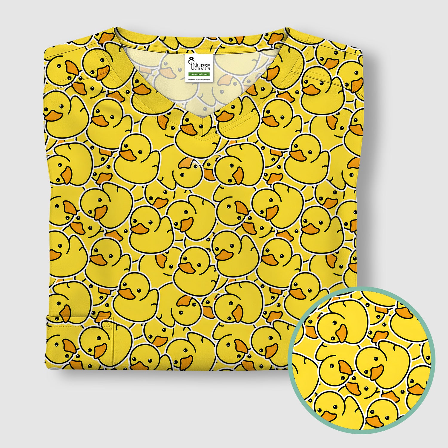 Yellow Rubber Duck Pattern Scrub Top, Comfortable Scrubs for Nurses