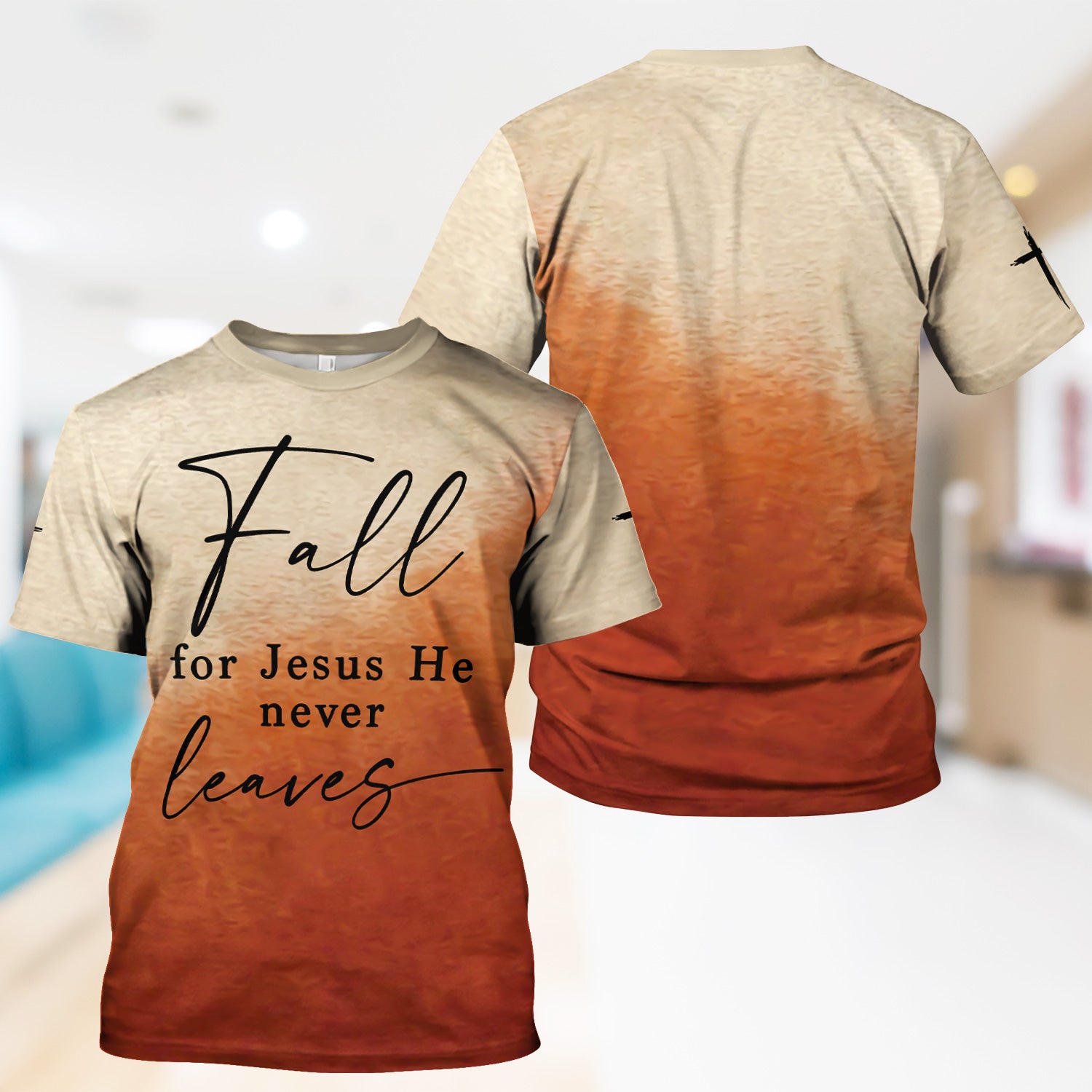Personalized Christian Nurse T-Shirt - Fall for Jesus He Never Leaves Design - Gift for Women RN LPN & Healthcare Workers