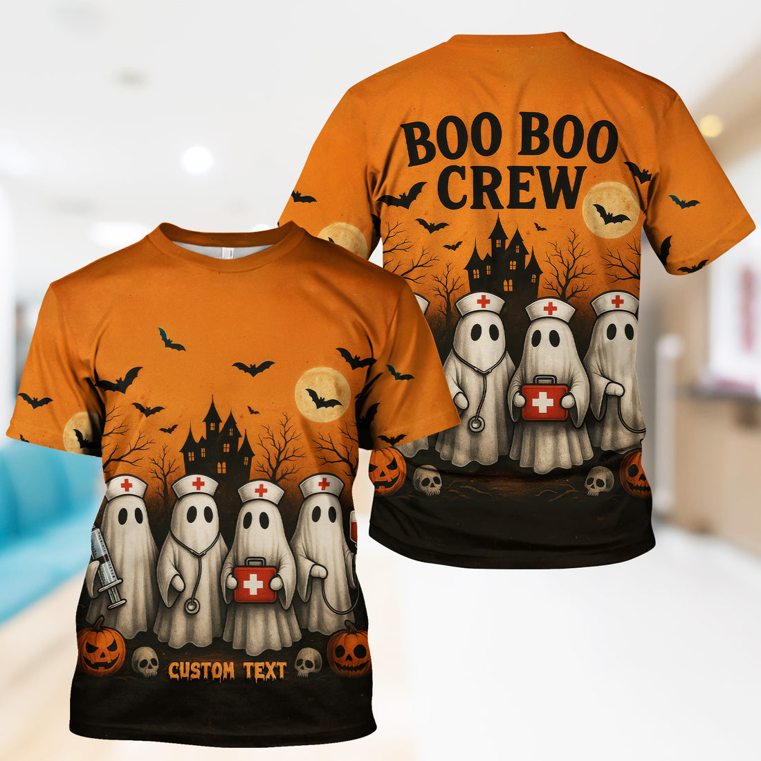Personalized Boo Boo Crew Nurse Shirt - Halloween Ghost & Caduceus Graphic - Custom Gift for RN CNA LPN Healthcare Workers