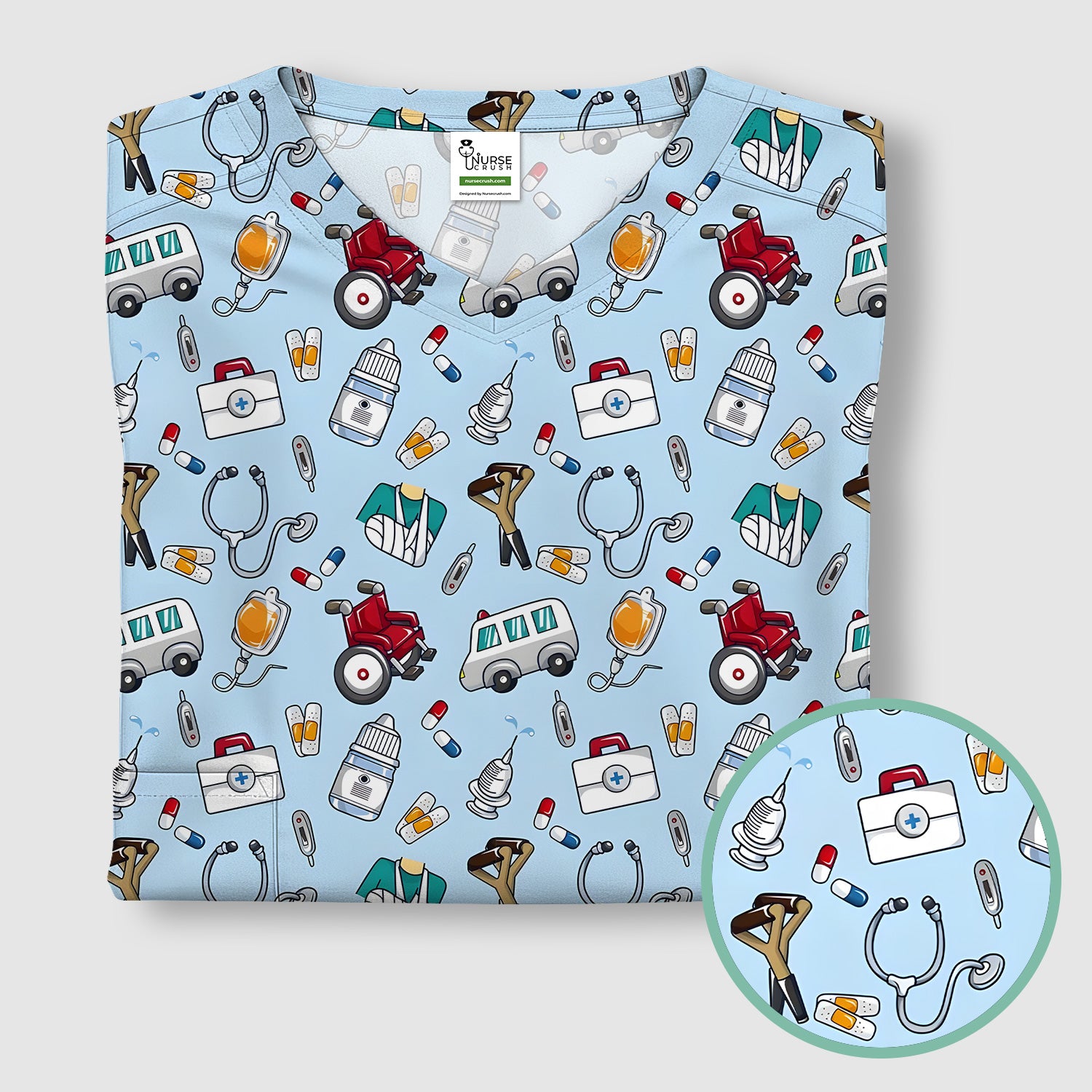 Care Medical Tools & Emergency Transport Pattern Scrub Top, Comfortable Scrubs for Nurses