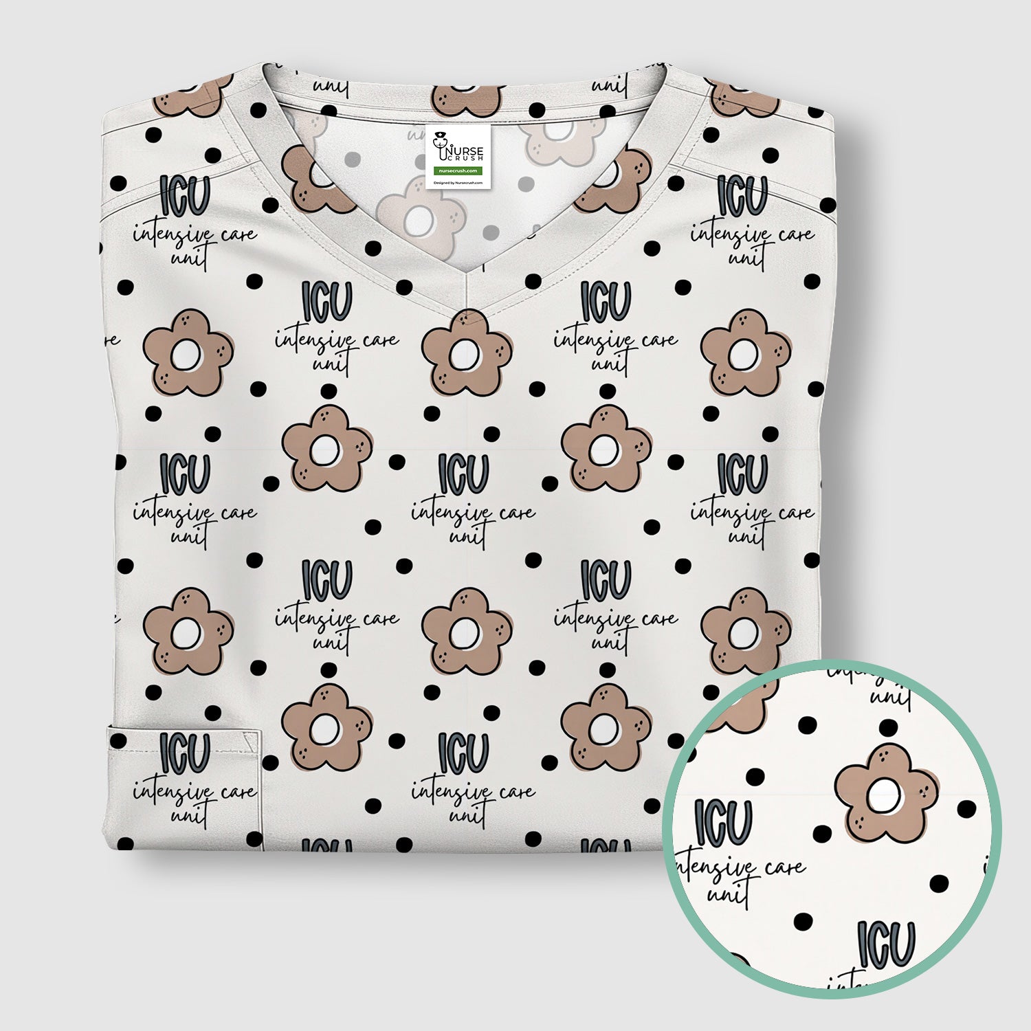 Cute ICU Nurse Flower Polka Dot Pattern Scrub Top, Comfortable Scrubs for Nurses