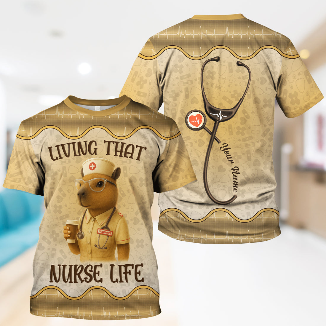 Custom Nurse T-Shirt Living That Nurse Life - Funny RN LPN Gift with Stethoscope - Personalized Nursing Shirt for Healthcare Workers