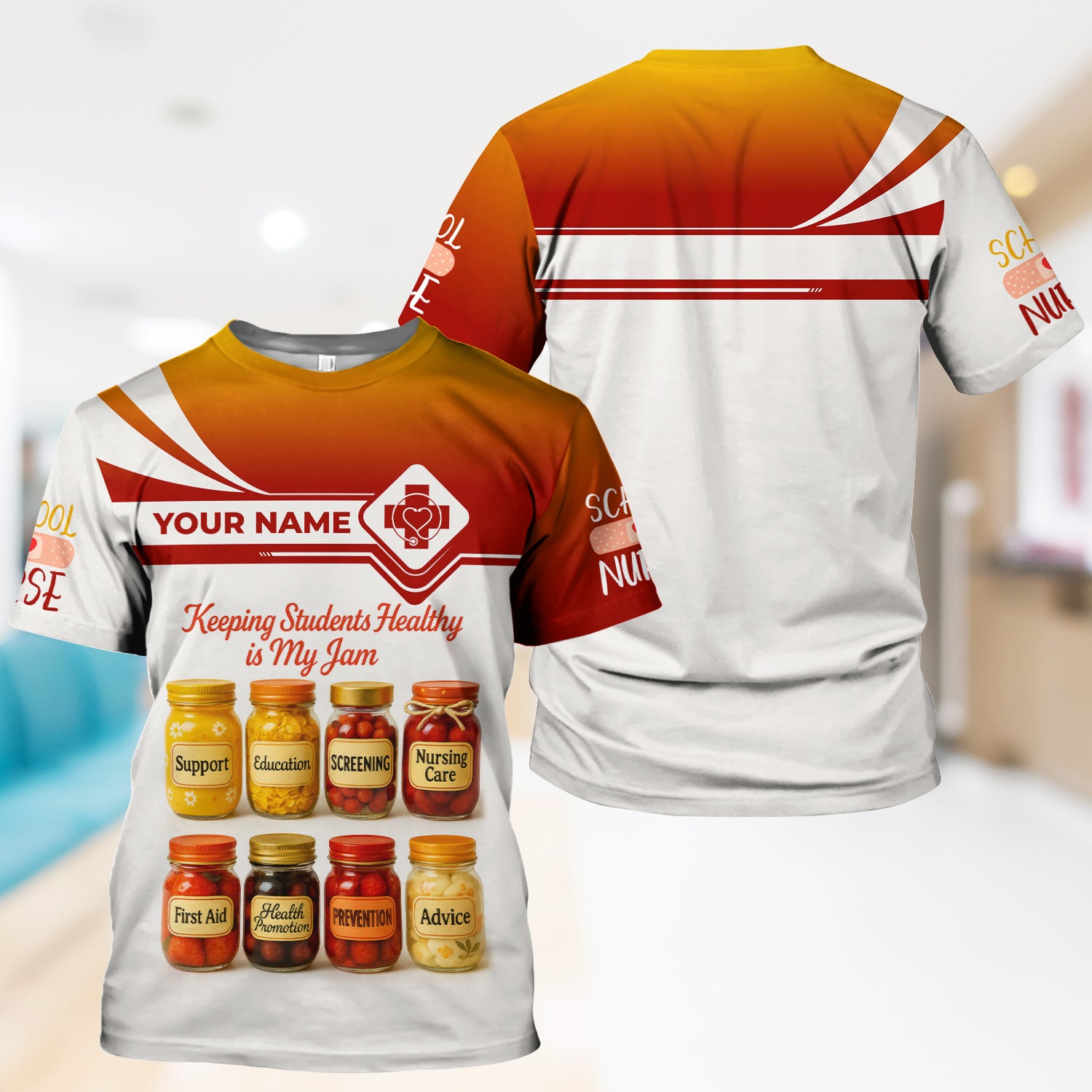 Custom Funny School Nurse Scrub - My Jam Jar Design with Custom Name - Back to School Nurse Gift for Women, RN, LPN