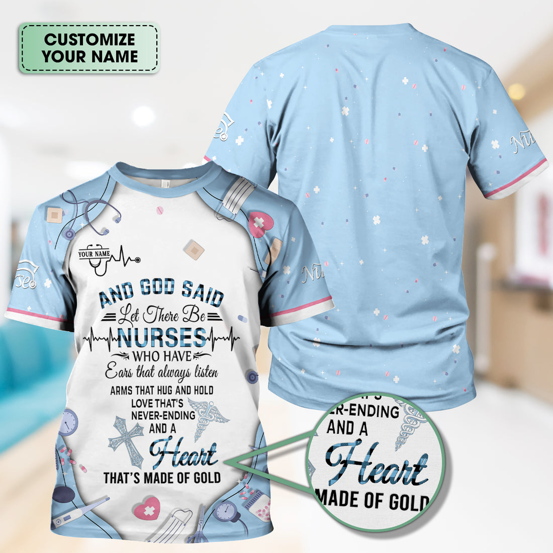Personalized Nurse Shirt Christian Apparel - And God Said Let There Be Nurses Graphic Tee - Gift for RN LPN CNA