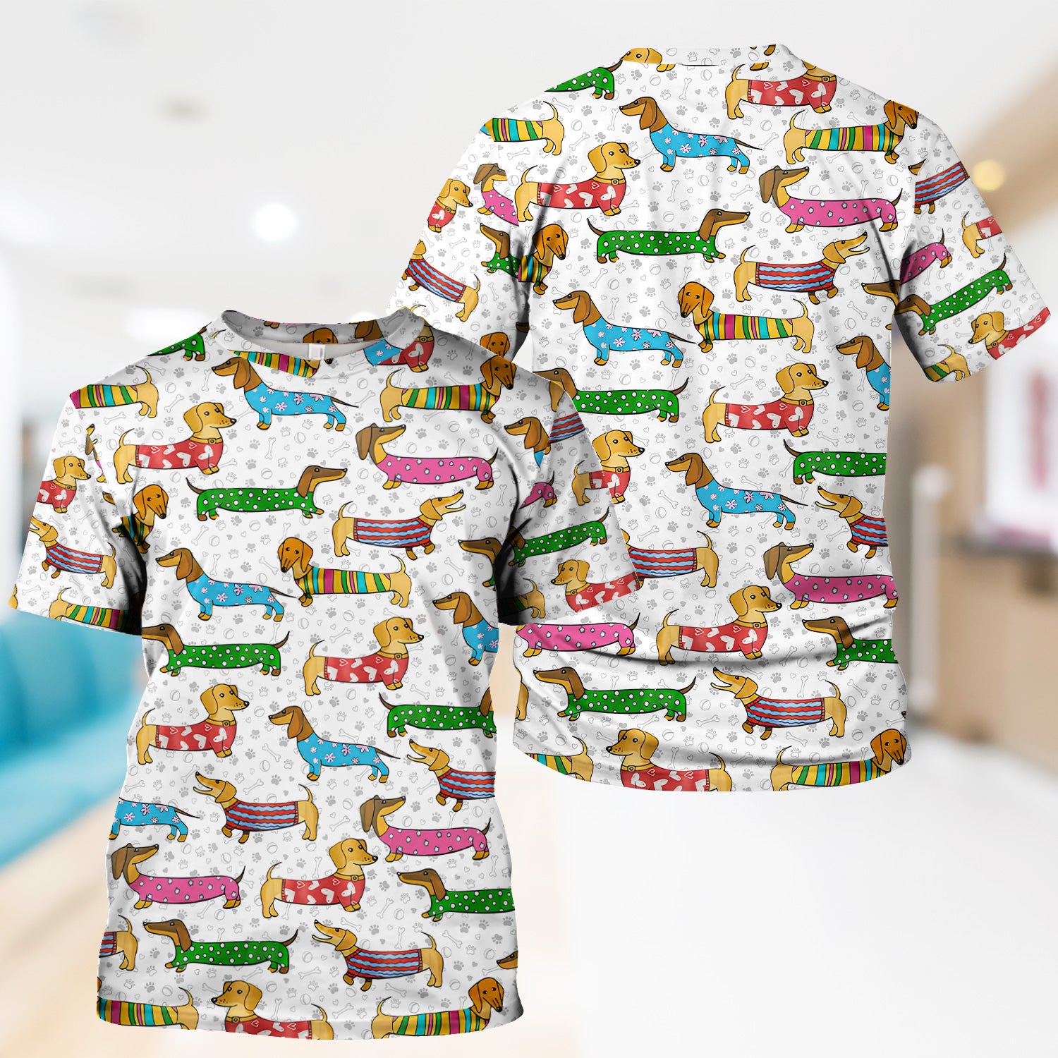 Dachshund Dog Scrub Top - Funny Animal Lover Scrubs For Women - RN LPN CNA Healthcare Workers Gift