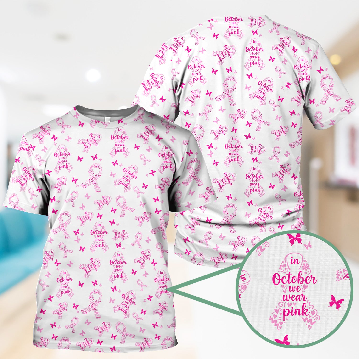 Personalized Breast Cancer Awareness Scrub Top - Supportive October Uniform for Nurses - Gift for RN, CNA, LPN