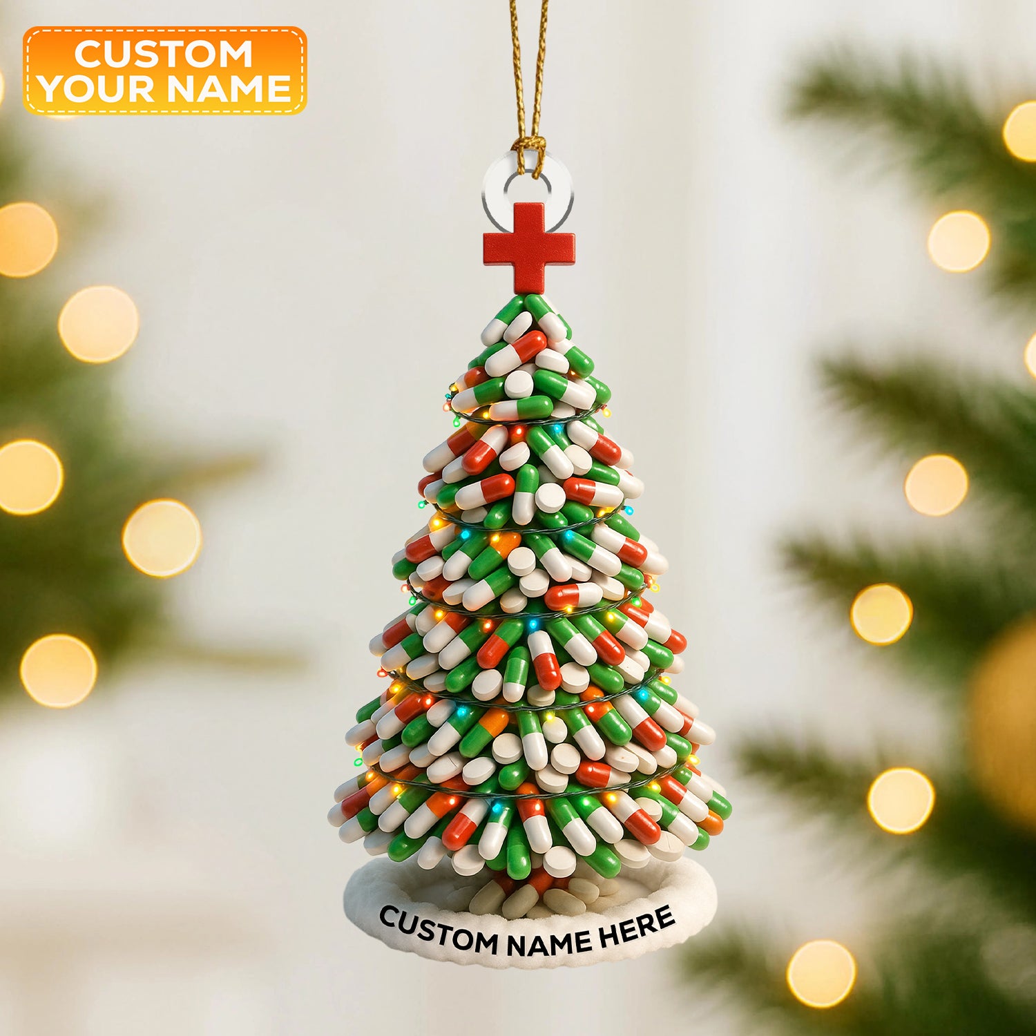 Personalized Pharmacy Christmas Ornament – Funny Medicine Tree Design – Cute Holiday Gift for Nurses, Doctors, and Pharmacists