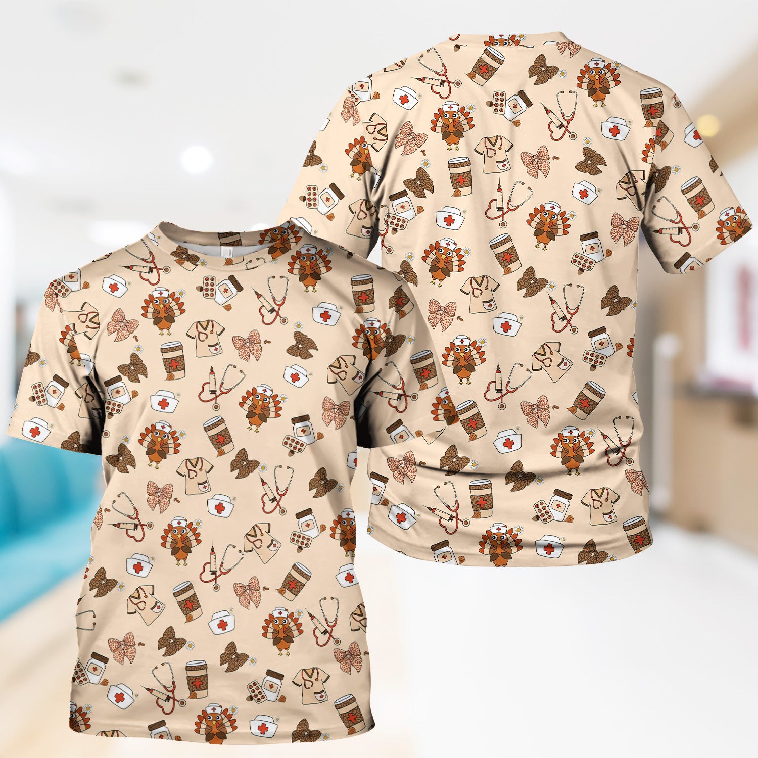 Funny Nurse Thanksgiving Scrub - Turkey & Stethoscope Medical Design - Gift for RN LPN Healthcare Workers