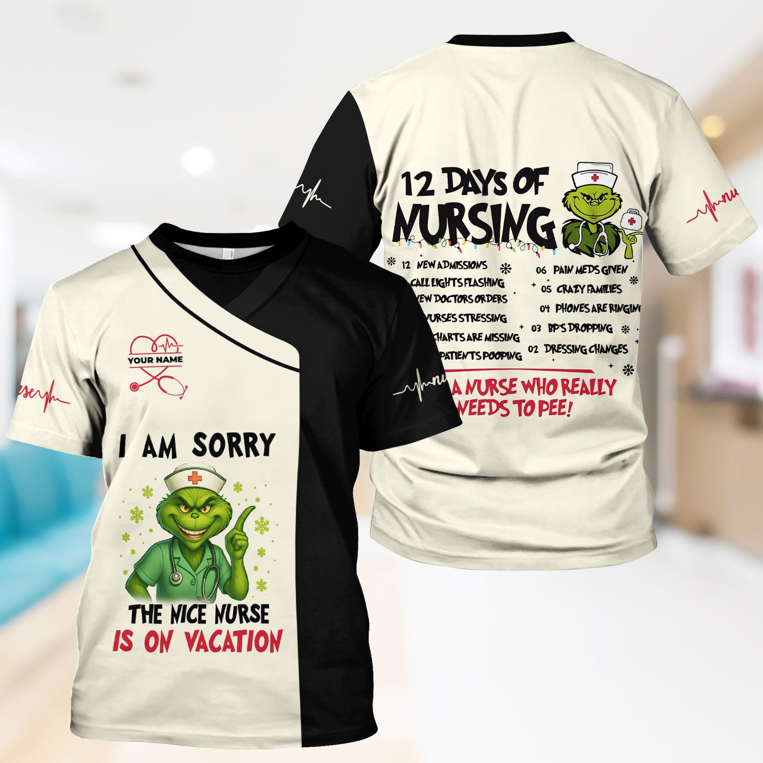 Personalized Funny Nurse Christmas Shirt - The Nice Nurse Is On Vacation Sarcastic Quote - Gift for RN LPN CNA