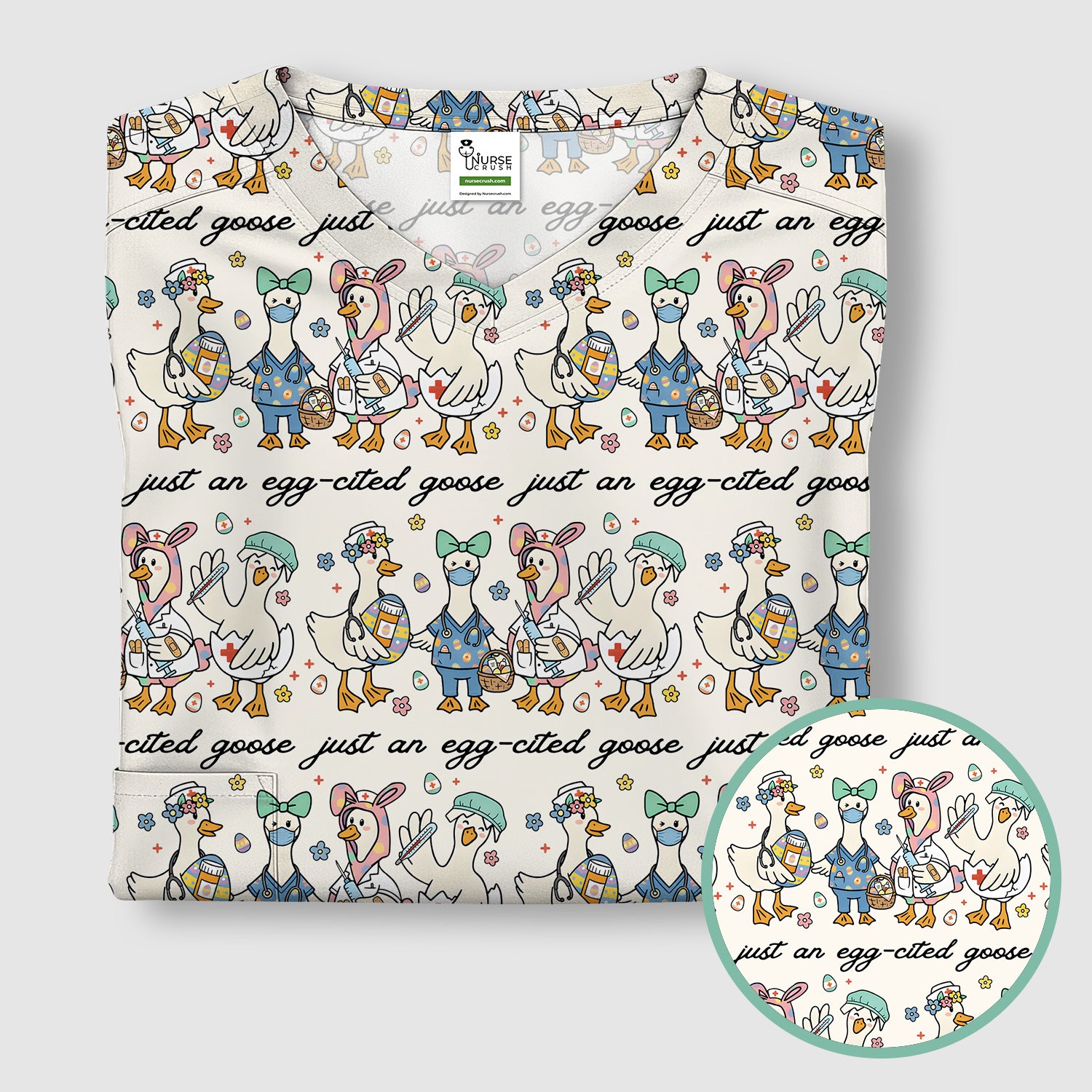 Funny Easter Nurse Goose Pattern Scrub Top, Comfortable Scrubs for Nurses