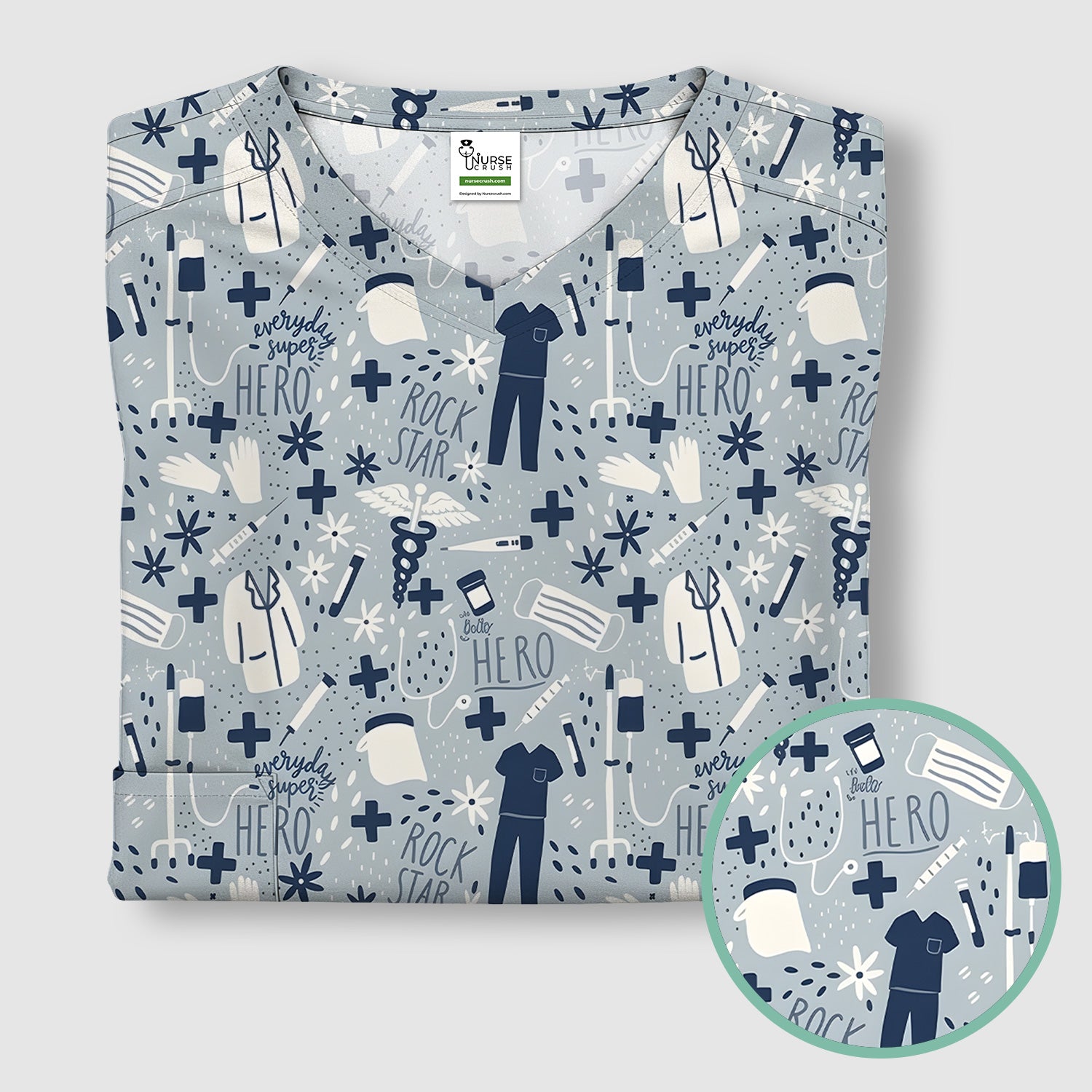 Inspirational Healthcare Hero Medical Tools Nurse Pattern Scrub Top, Comfortable Scrubs for Nurses