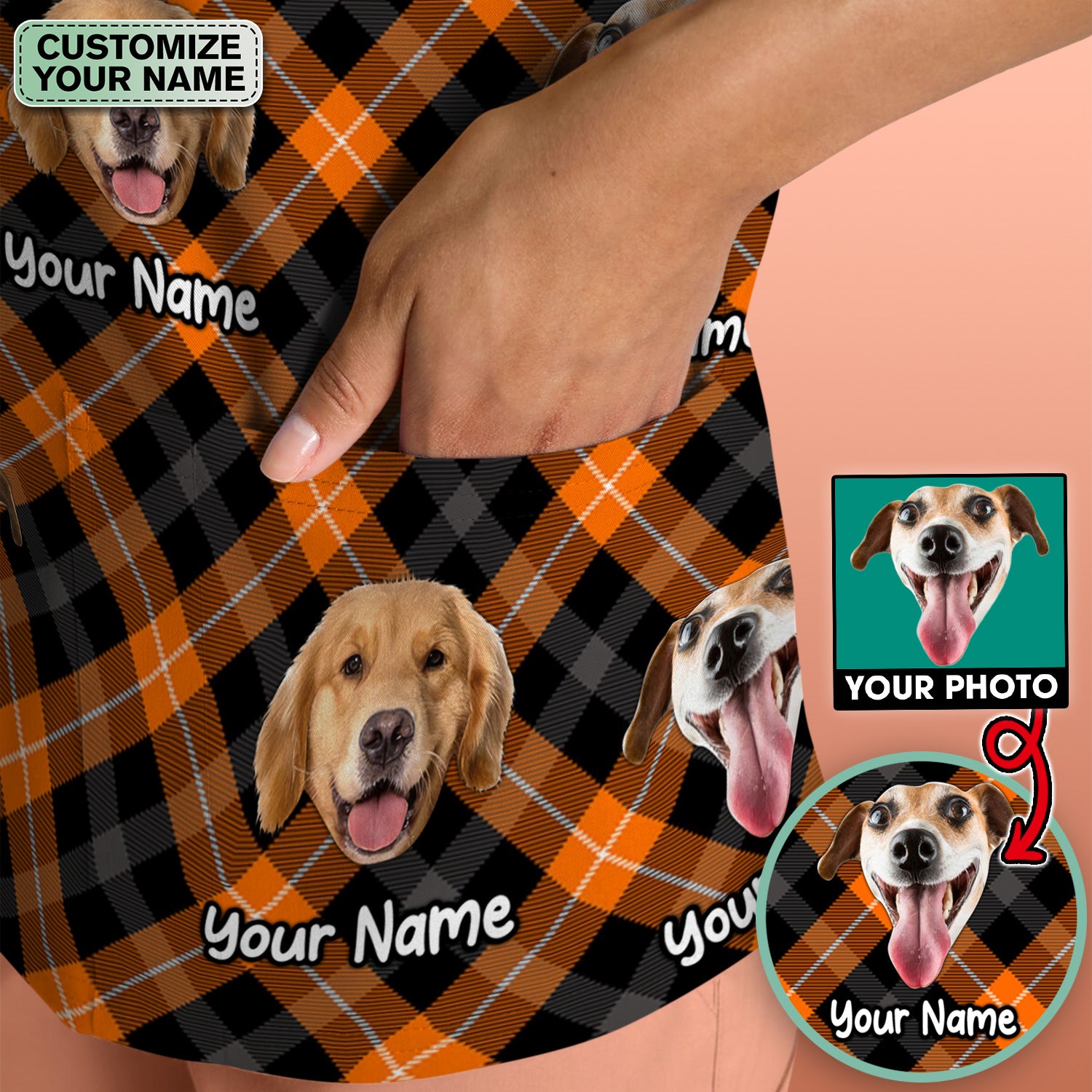 Personalized Halloween Dog Photo Plaid Scrub Top, Comfortable Scrubs for Nurses