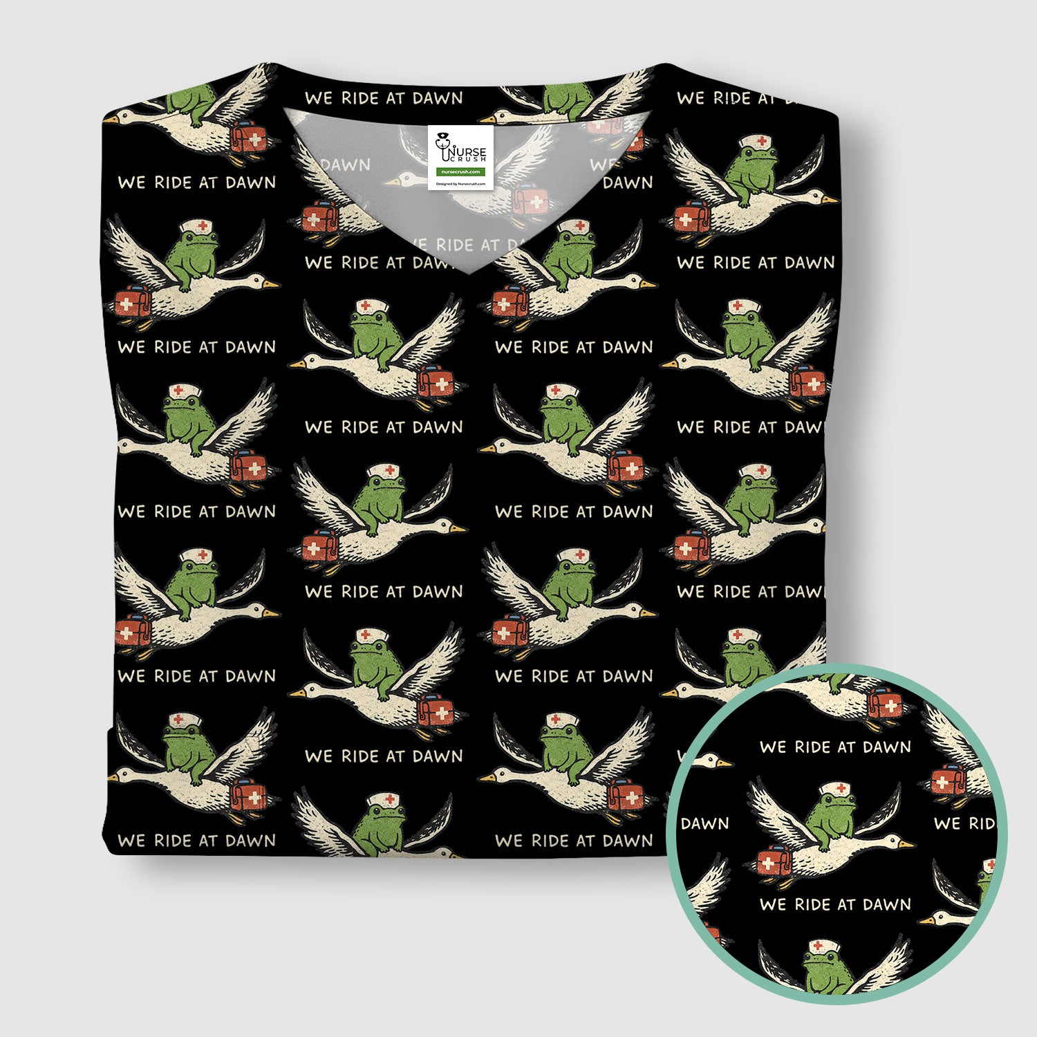 Funny Frog Riding Goose Nurse Pattern Scrub Top, Comfortable Scrubs for Nurses