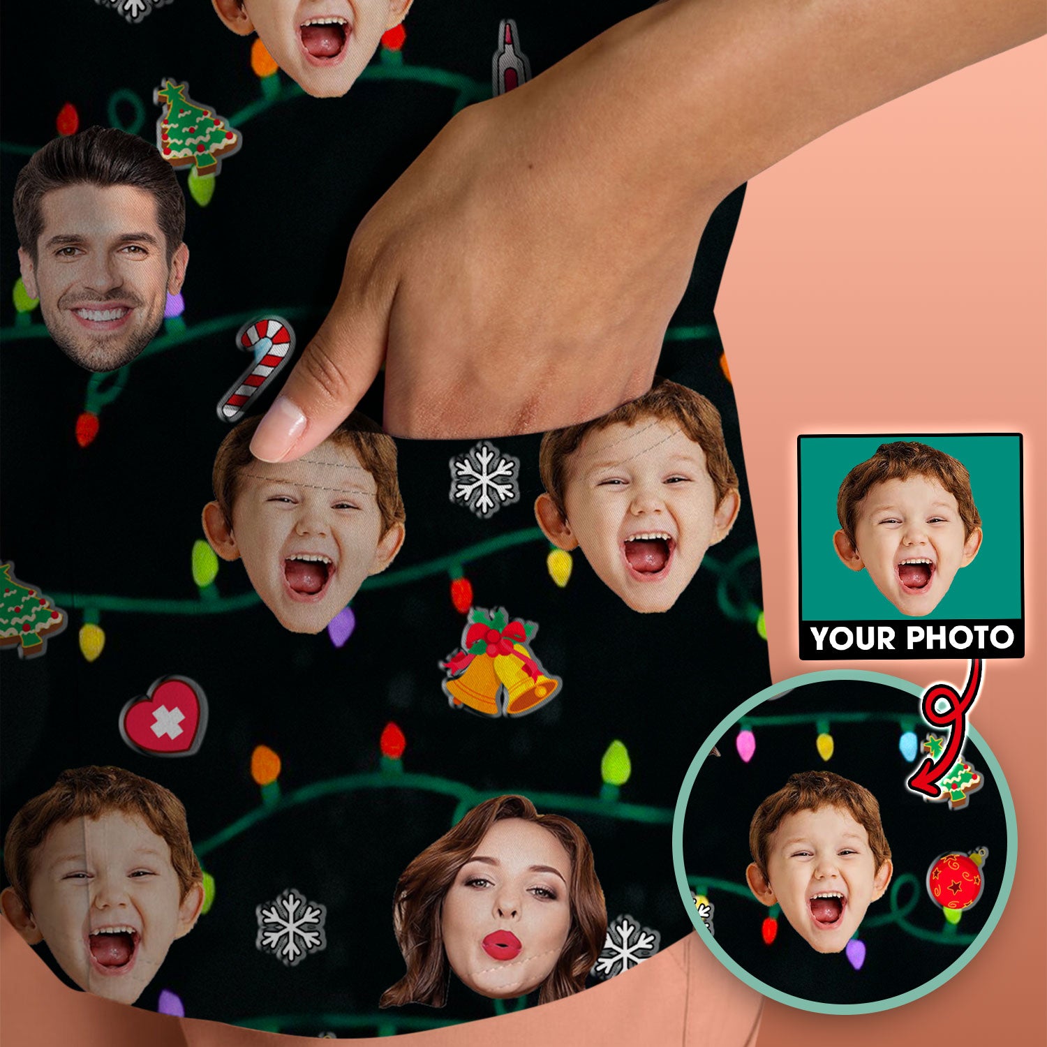 Personalized Xmas Photo Scrub Top, Christmas Custom Face Scrub Shirt, Breathable Fabrics Nursing Uniform