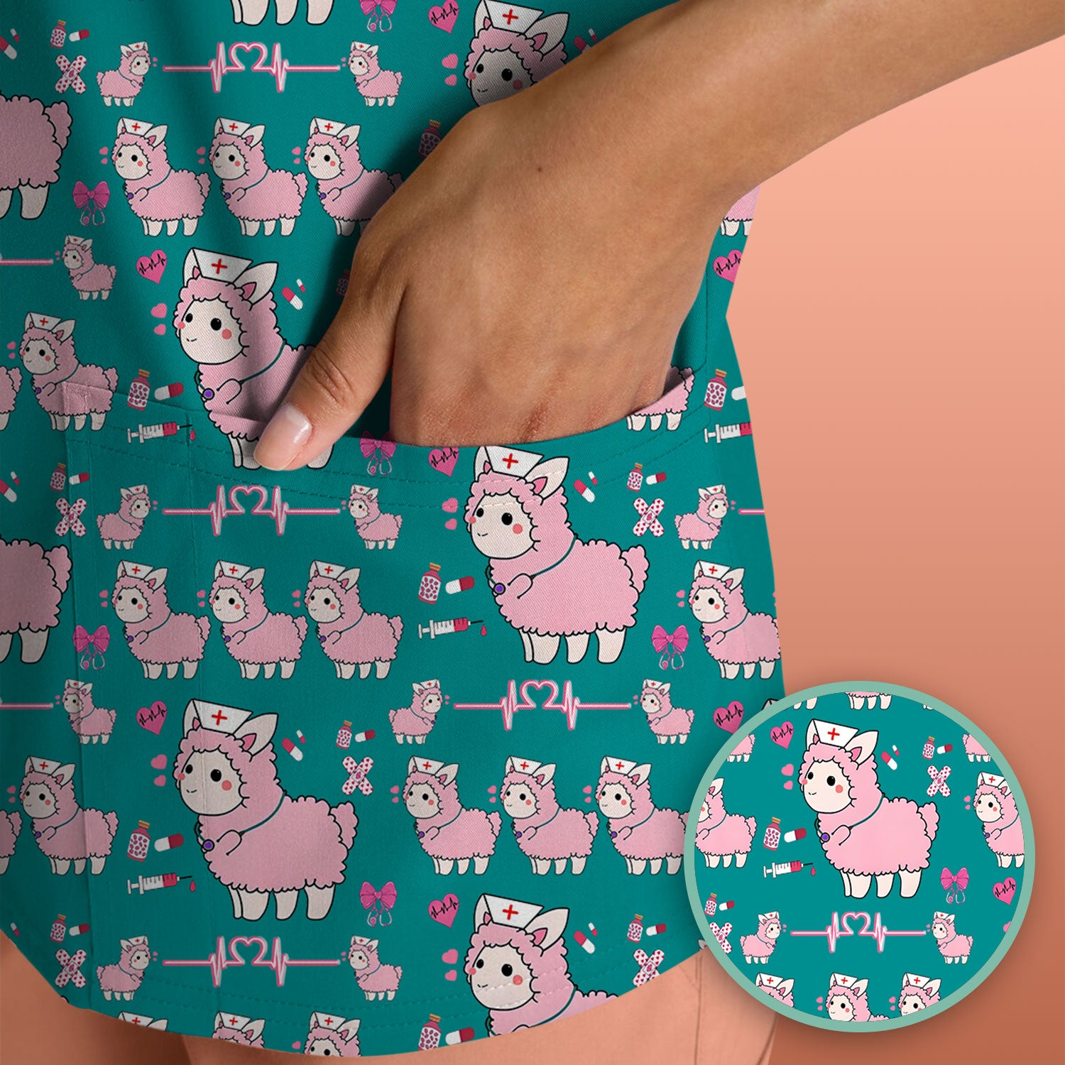 Llama Ain't Got Time For Your Drama Scrub Top, Funny Pattern Scrub Shirt, Breathable Fabrics Nursing Uniform