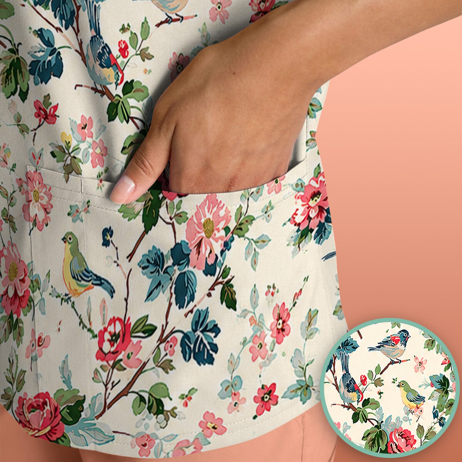 Songbird Rose Garden Pattern Scrub Top, Comfortable Scrubs for Nurses