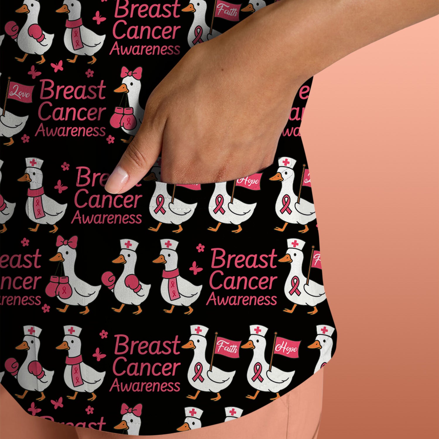 Breast Cancer Awareness Scrub Top - Cute Medical Uniform Scrub For Women - CNA RN LPN Gift