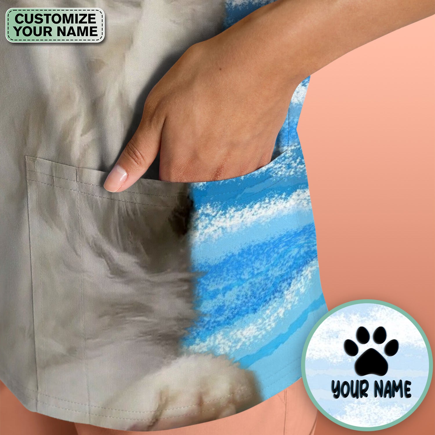 Personalized Cat Holding Fish Pattern Nurse Scrub Top, Comfortable Scrubs for Nurses