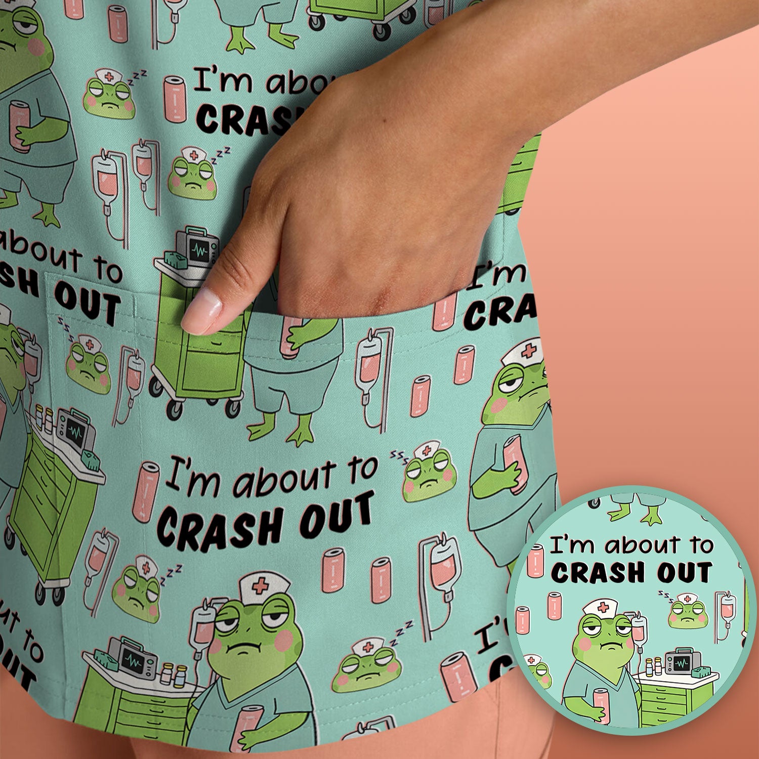 Funny Frog Pattern Nurse Scrub Top, I’m About to Crash Out Nurse Shirt, Breathable Fabrics Nursing Uniform