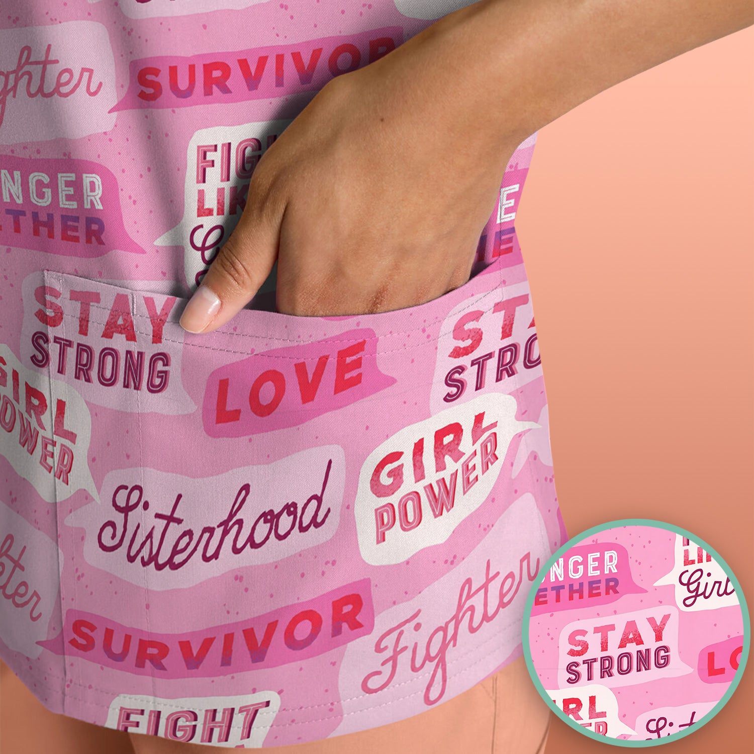 Pink Ribbon Quotes Scrub Top, Comfortable Scrubs for Nurses