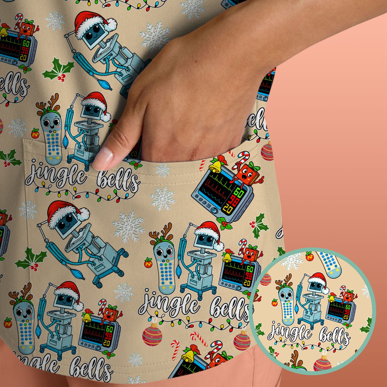 Funny Jingle Bells Holiday Scrub Top - Funny Christmas Scrubs for Nurses - Breathable Fabrics Nursing Uniform