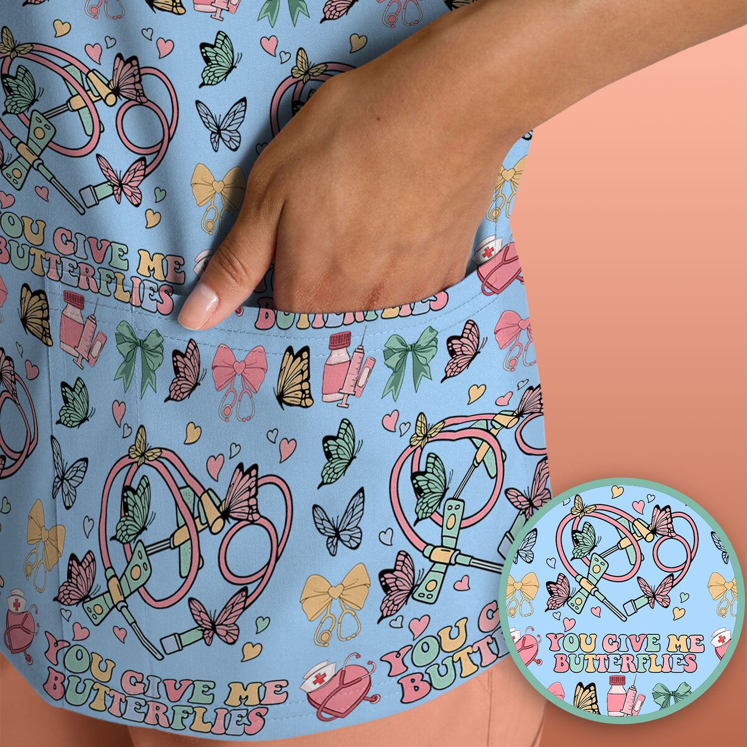 Butterfly Heart Valentine Medical Pattern Scrub Top, Comfortable Scrubs for Nurses