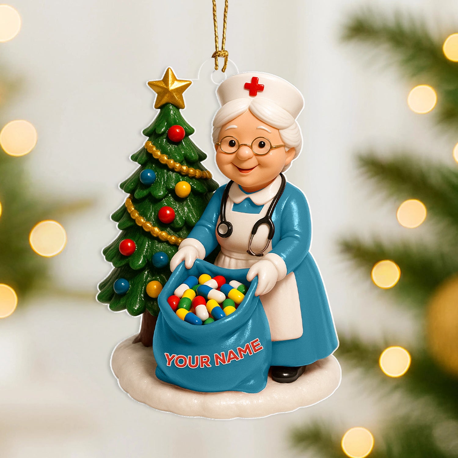 Personalized Nurse Christmas Ornament, Custom Name Nurse Tree Decor, Medical Worker Holiday Gift, Cute Nurse Ornament for Healthcare Heroes