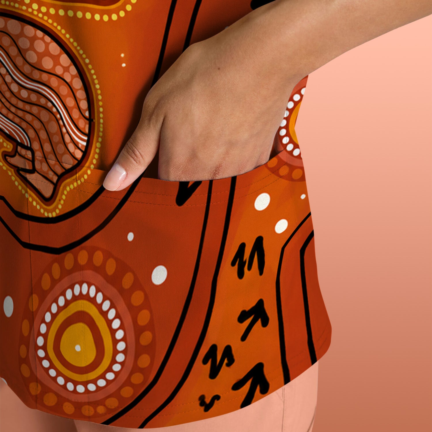 Australian Aboriginal Wombat Family Art Pattern Scrub Top, Comfortable Scrubs for Nurses