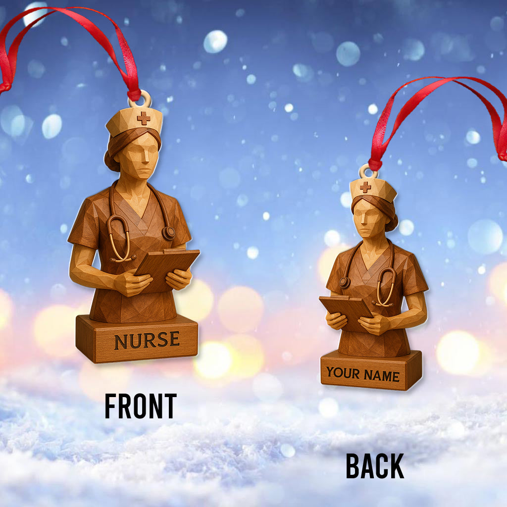 Custom Name Nurse Ornament, Personalized Wooden Nurse Figurine Decor, Xmas Healthcare Gift for Nursing