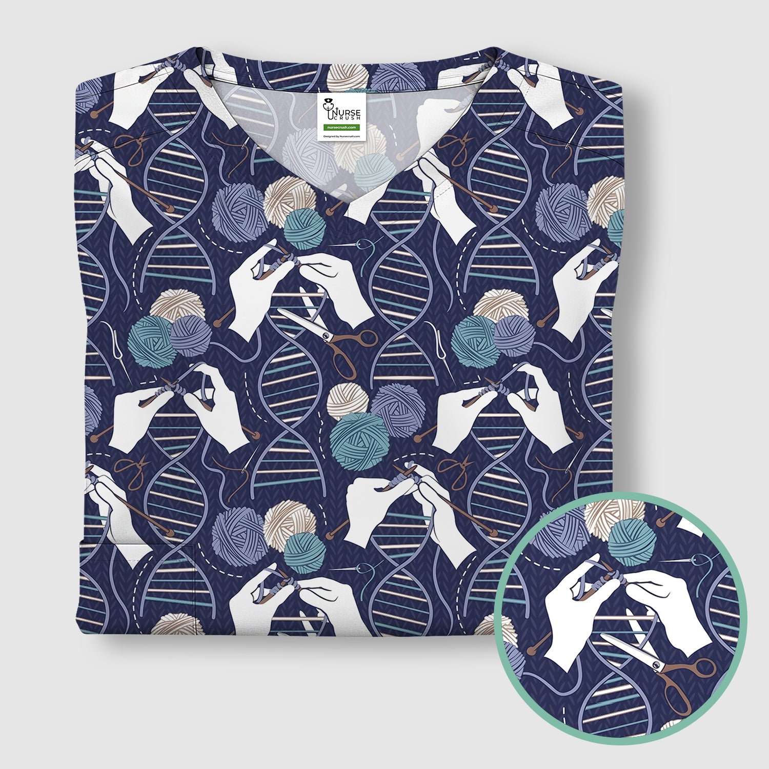 DNA Helix Yarn Pattern Scrub Top, Comfortable Scrubs for Nurses