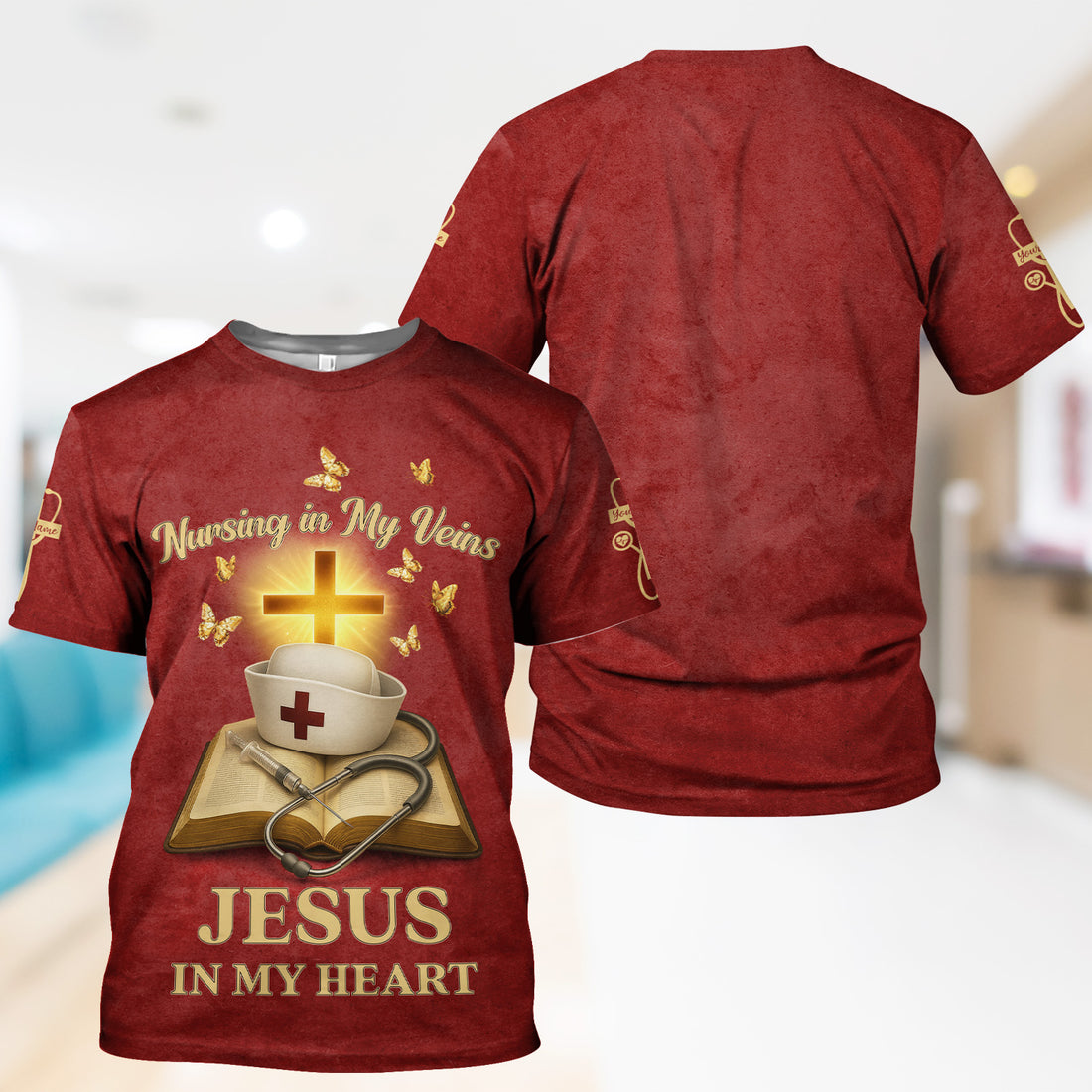 Personalized Christian Nurse Shirt - Jesus in My Heart  Quote - Available in Multiple Colors - Gift for Women RN LPN