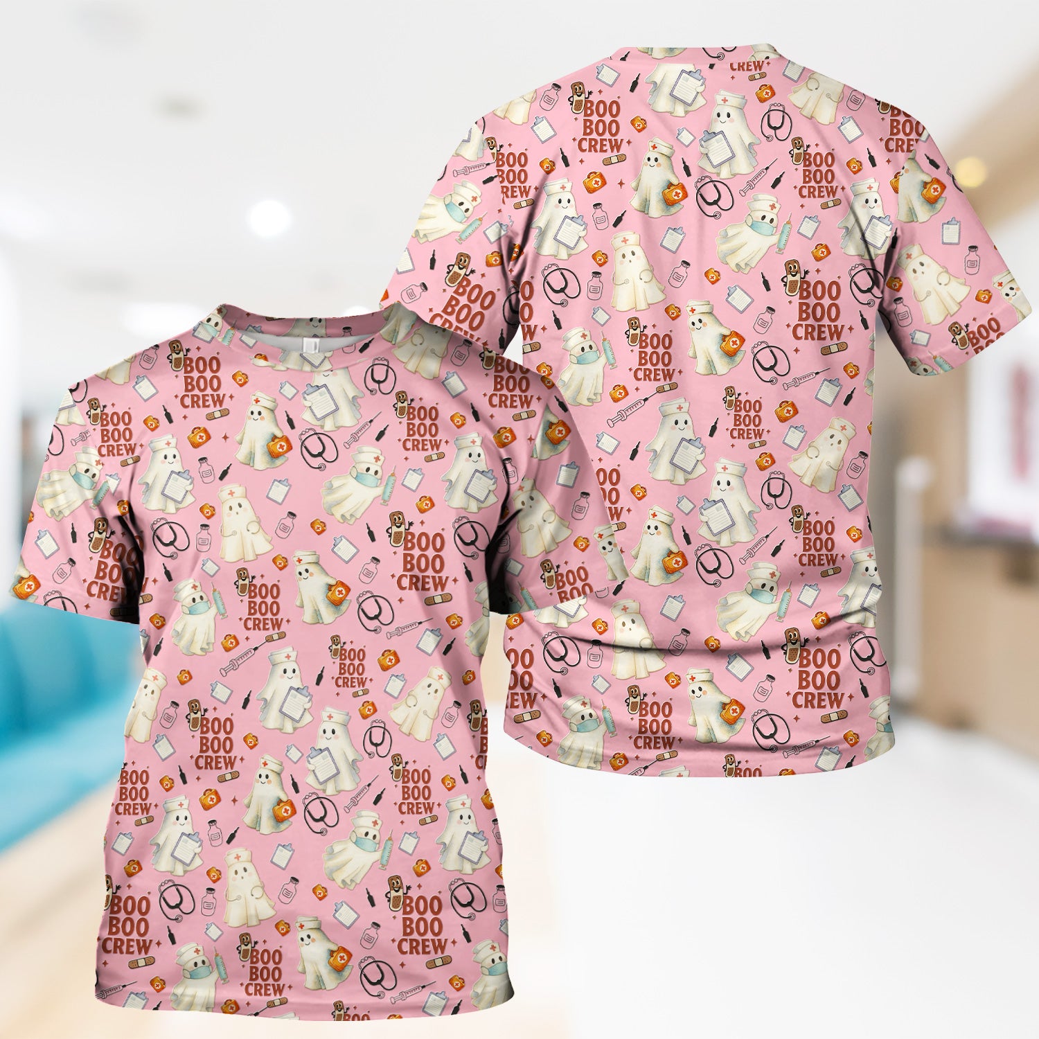 Halloween Nurse Scrub Top for Women - Cute Boo Boo Crew Medical Shirt - Gift for RN LPN CNA Healthcare Staff