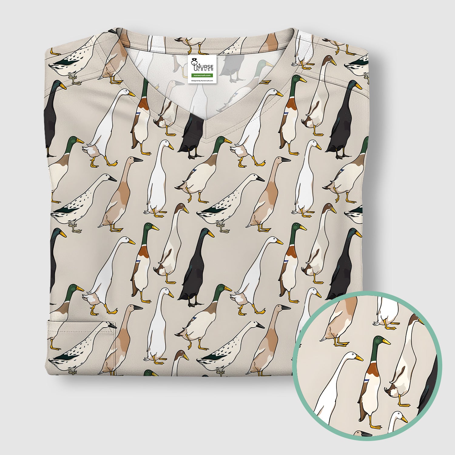 Duck Farm Animal Pattern Scrub Top Scrub Top, Breathable Fabrics Nursing Uniform