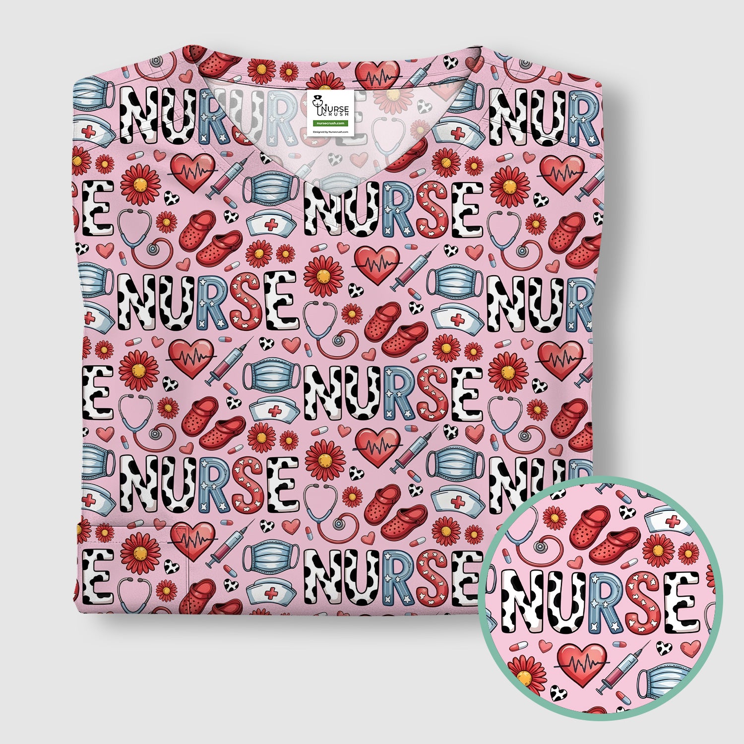 Cute Nurse Medical Icon Pattern Scrub Top, Comfortable Scrubs for Nurses