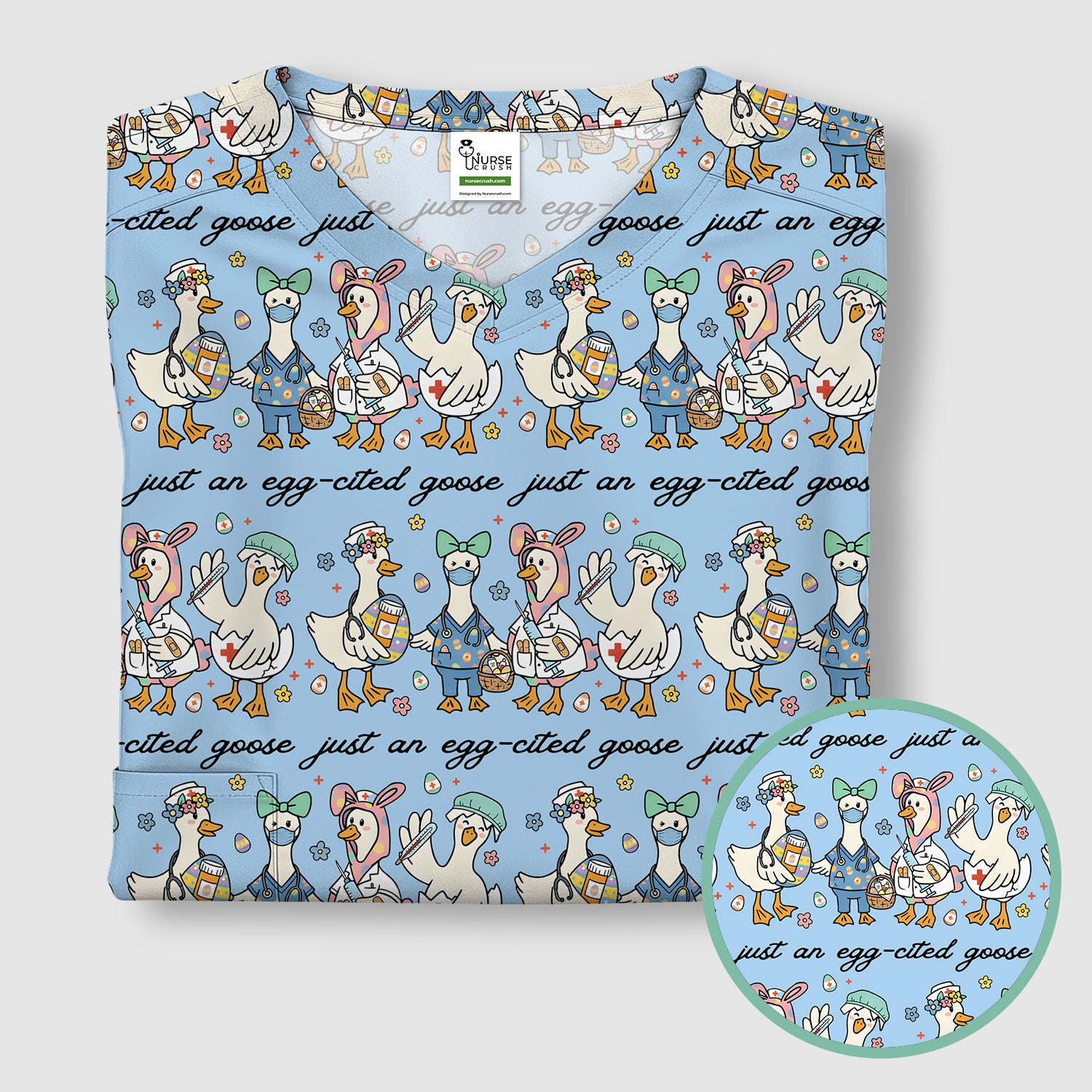 Funny Easter Nurse Goose Pattern Scrub Top, Comfortable Scrubs for Nurses