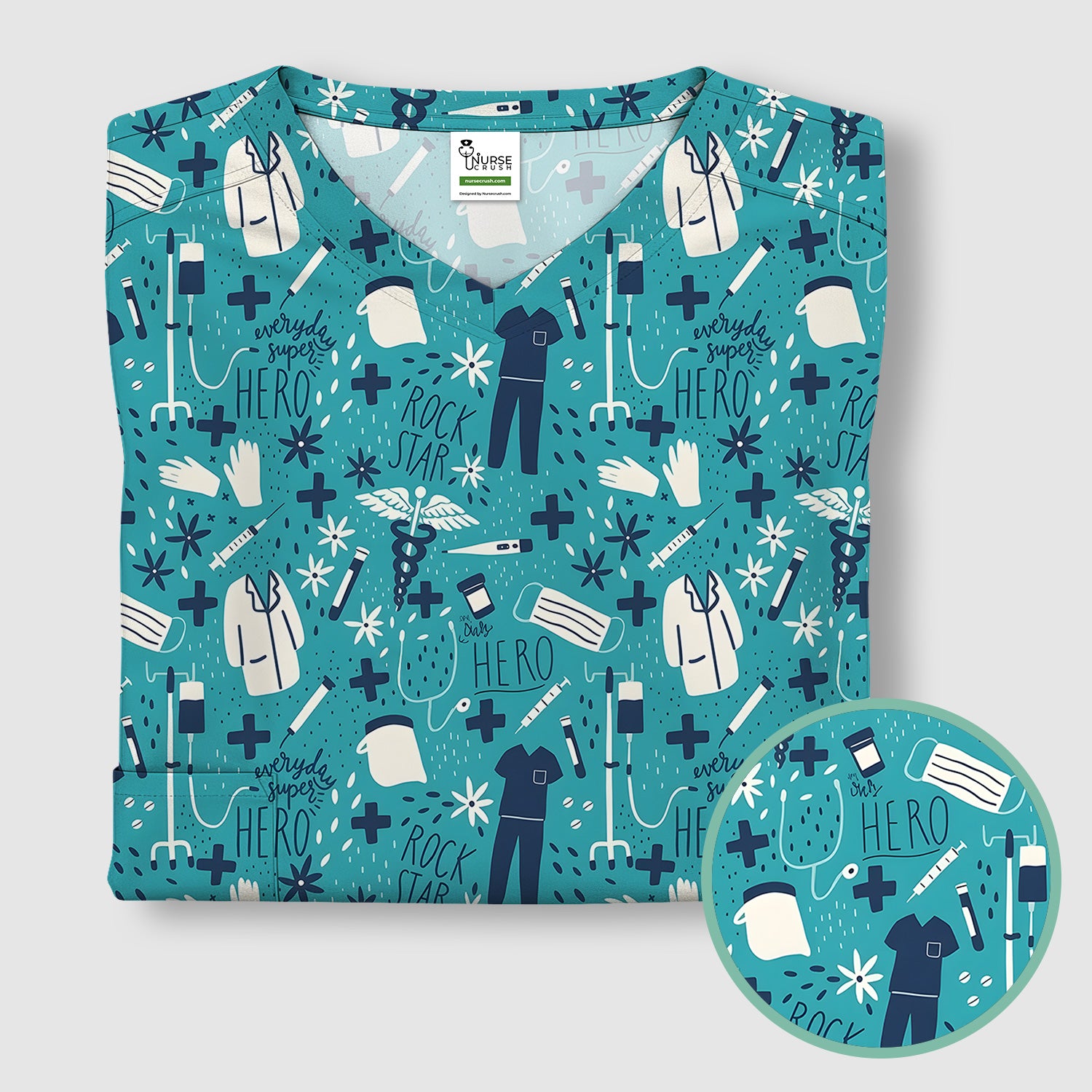 Inspirational Healthcare Hero Medical Tools Nurse Pattern Scrub Top, Comfortable Scrubs for Nurses