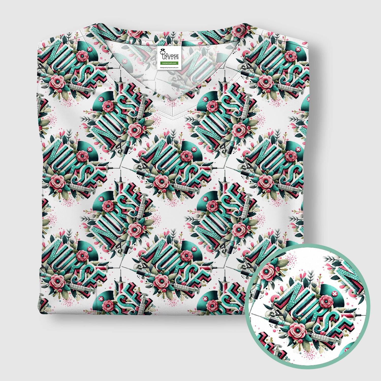 Cute Nurse Typography Floral Medical Pattern Scrub Top, Comfortable Scrubs for Nurses