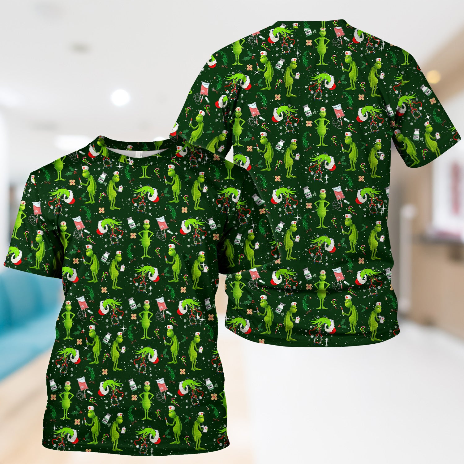 Cute Grinch Scrub Top for Nurse - Christmas Holiday Medical Shirt - Gift for CNA RN LPN Healthcare Workers