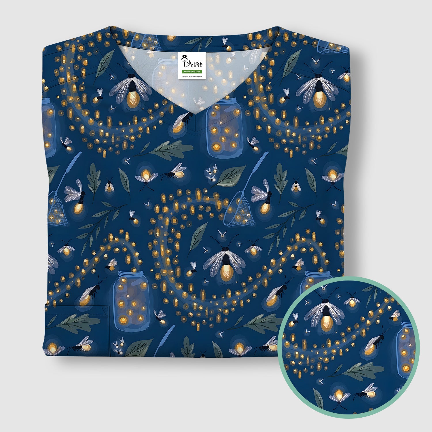 Cute Nurse Firefly Pattern Scrub Top, Comfortable Scrubs For Nurses
