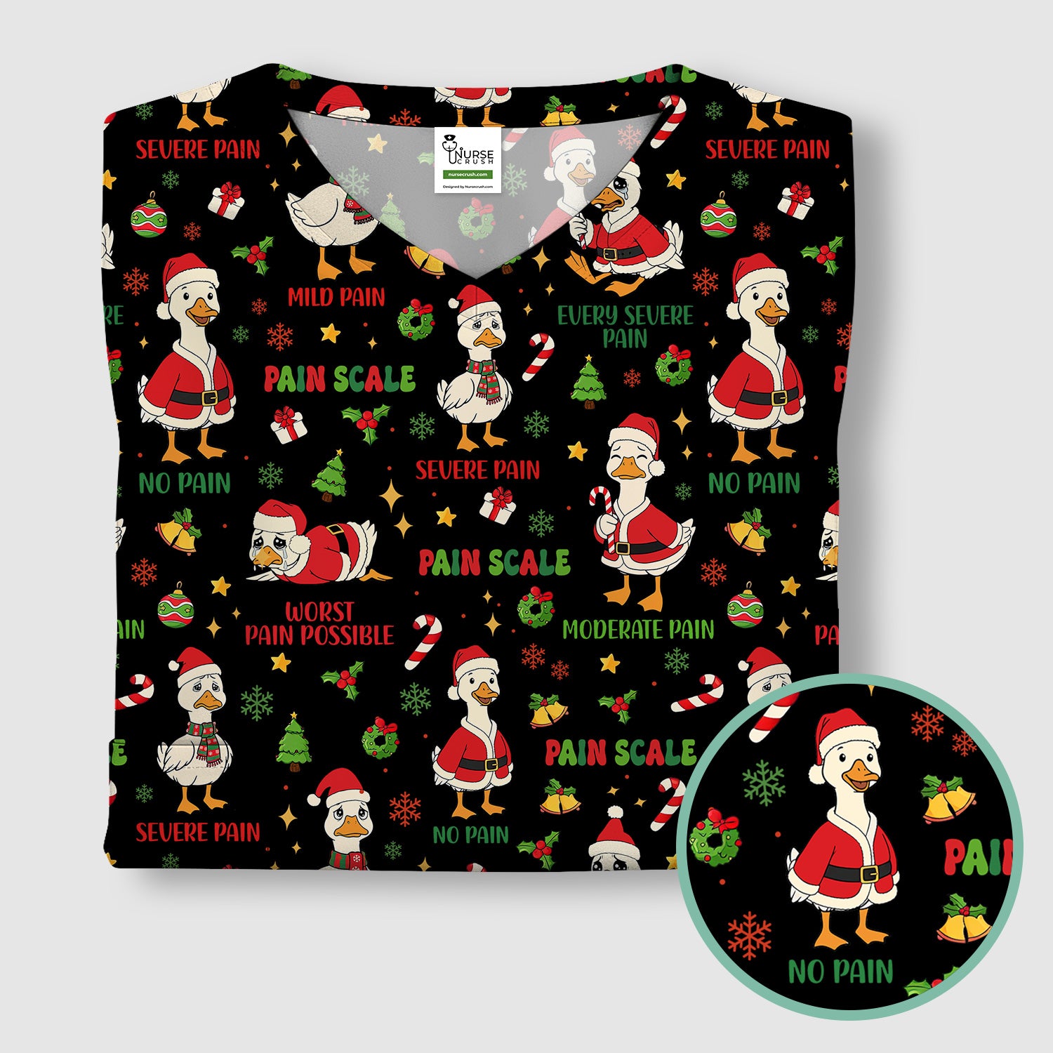 Christmas Nurse Scrub Top - Funny Goose Pain Scale - Cute Holiday Medical Uniform for Women