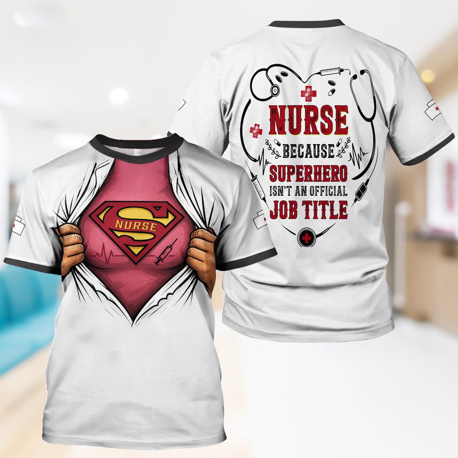 Personalized  Superhero Nurse Scrub Top - Funny Medical Uniform with Pockets - Gift for Healthcare Workers, RN, CNAs, LPNs