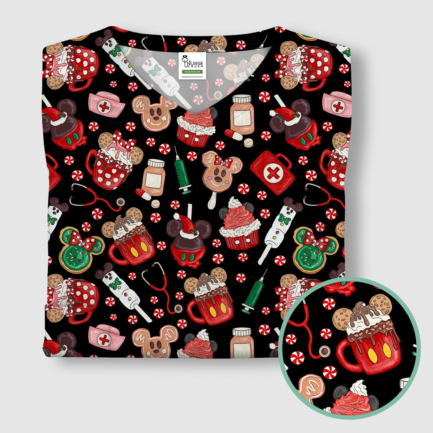 Funny Gingerbread Christmas Scrub Top - Cute Candy Cupcake Nurse Shirt - Holiday Medical Uniform RN CNA LPN