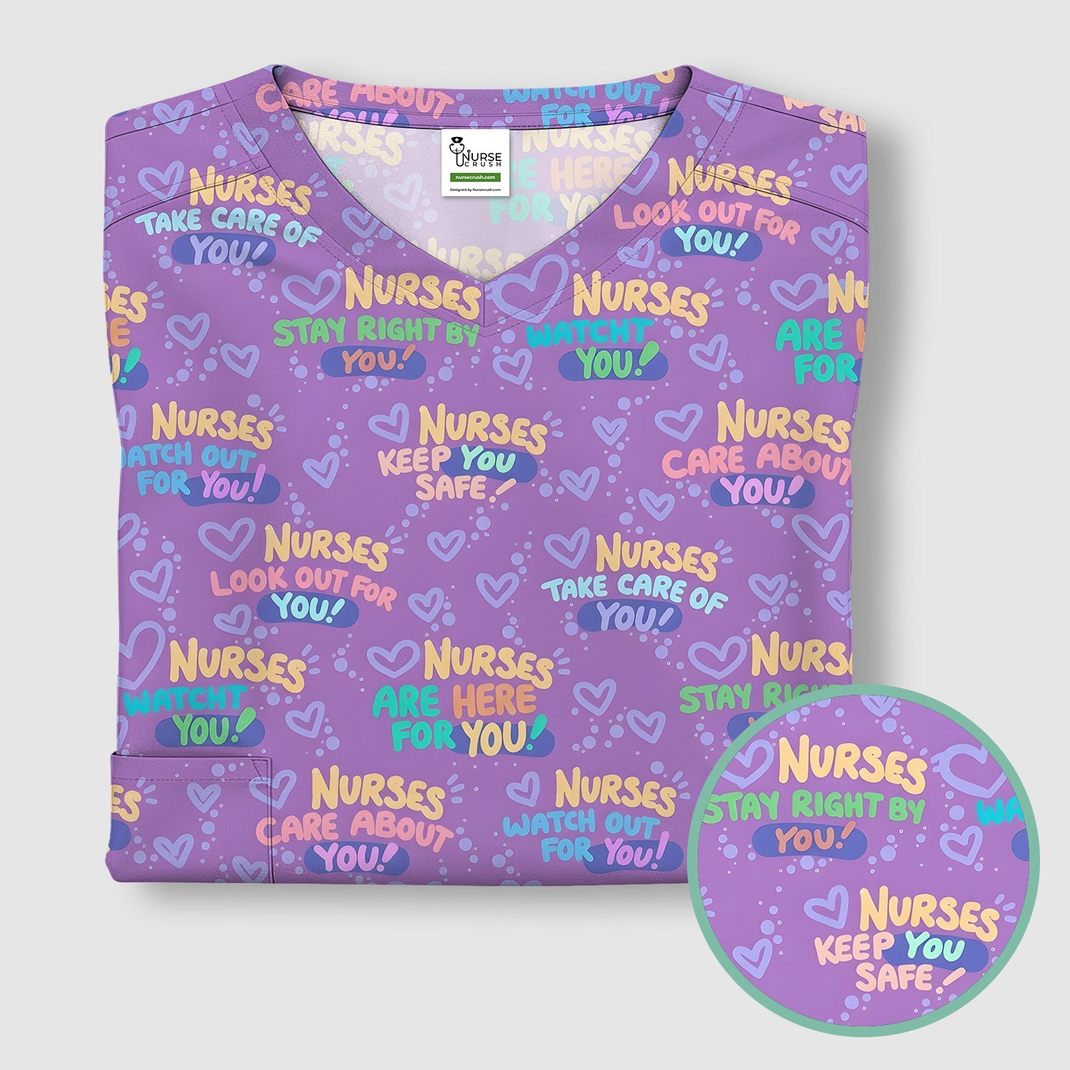 Inspirational Nurse Quote Care Message Pattern Scrub Top, Comfortable Scrubs for Nurses