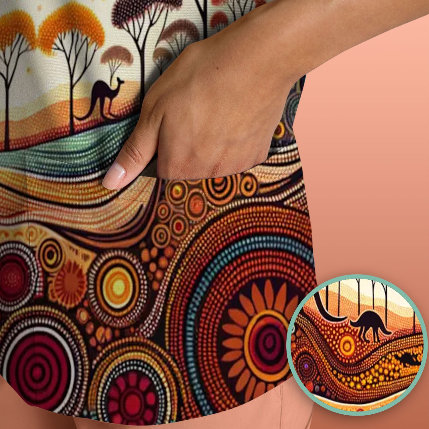 Aboriginal Kangaroo Art Nurse Scrub Top, Comfortable Scrubs for Nurses