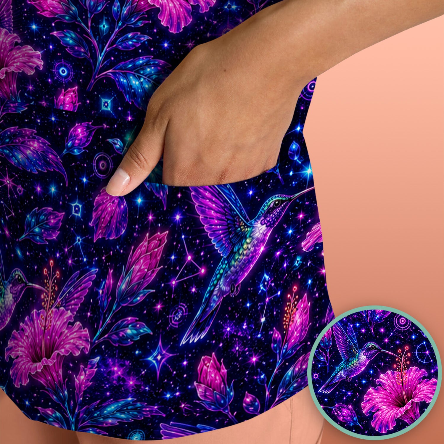 Galaxy Floral Hummingbird Nurse Pattern Scrub Top, Comfortable Scrubs for Nurses